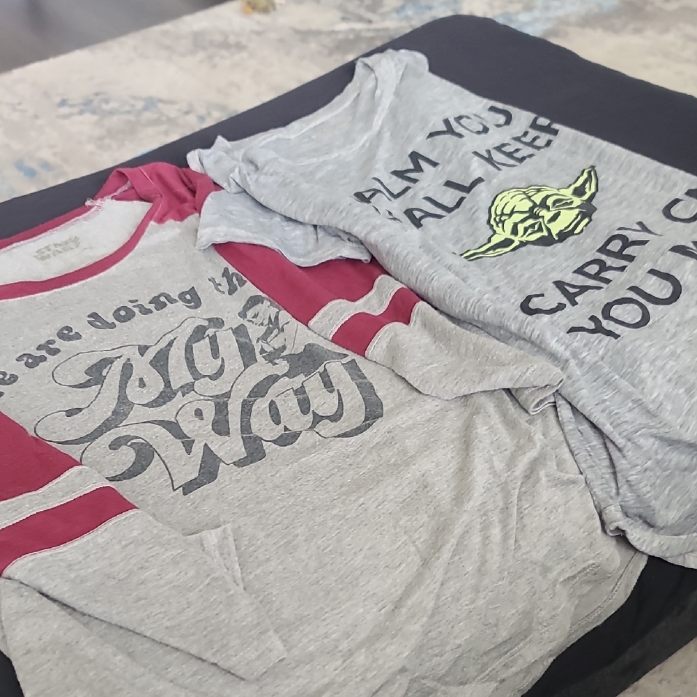2 Tees! Long Sleeve Star Wars Gray and Red Tee & Short Sleeve Yoda Tee